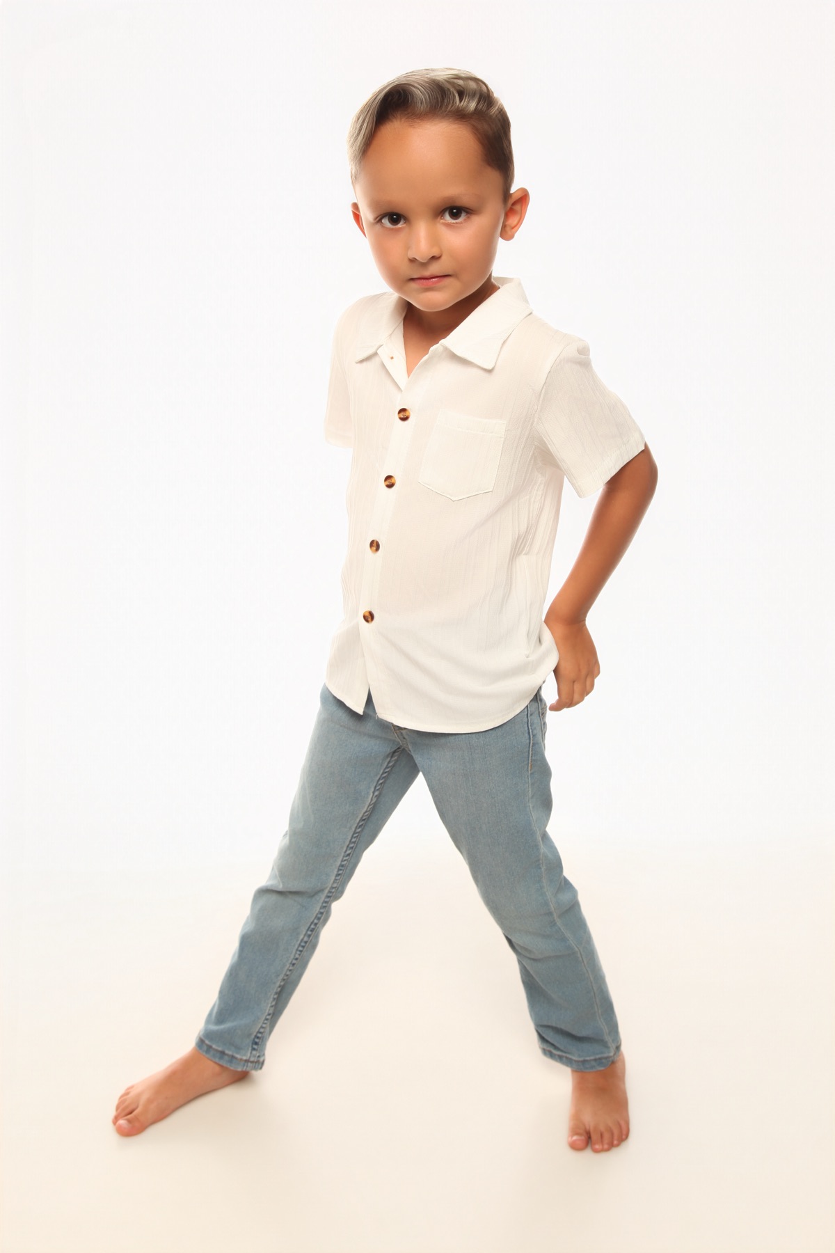 Casual look — white shirt and light jeans